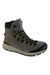 7-inch high-top boot in gray suede with yellow trim, black eyelets, yellow-and-black laces