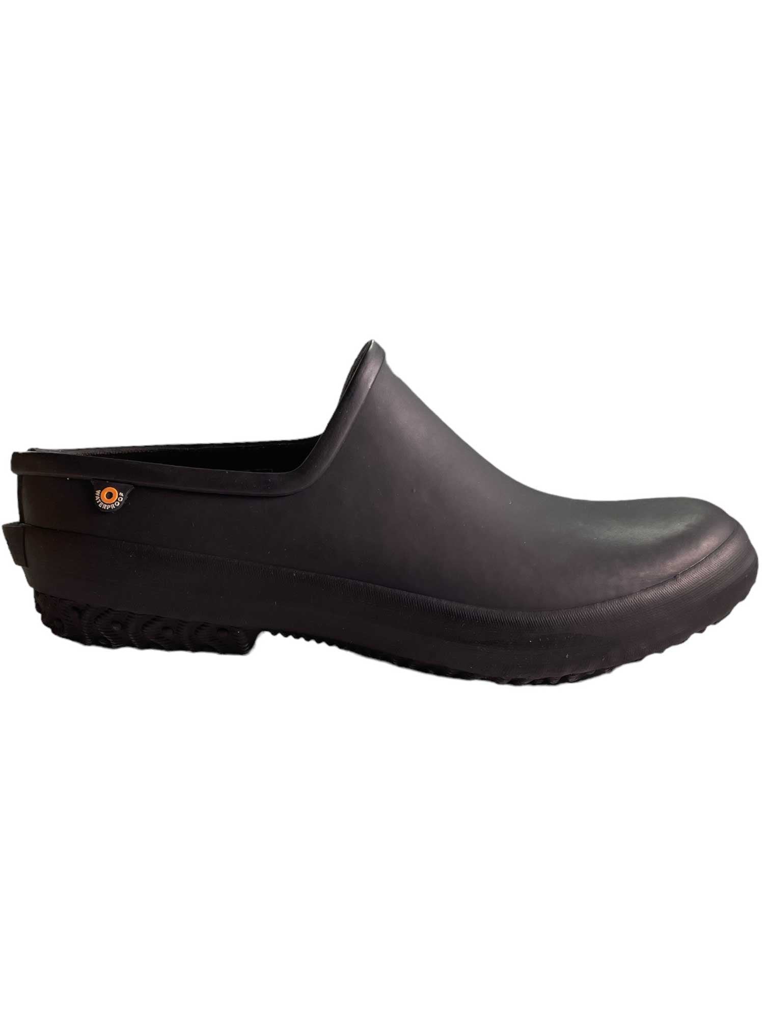 Bogs women's patch clog shoe, dark clog with side patch detail and slip-on fit