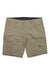 Eddie Bauer First Ascent Men's 12 Inch Guide Shorts in khaki, featuring belt loops, front pockets, water-resistant fabric, and a small logo on the right leg, displayed flat on a white background.
