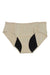 Proof Womens Period & Leak Proof Hipster in beige with a black inner lining, shown flat on a white surface. This hipster offers leak proof protection with a simple, smooth design made from soft, stretchy, seamless, breathable fabric.
