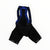 The Maap Pro Bib cycling shorts, in black with blue and black MAAP-branded shoulder straps, are laid flat on a white background and feature comfortable chamois padding designed for long rides.