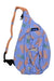 The KAVU Womens Rope Bag is a light purple sling travel bag with orange and green pineapple prints, featuring a zippered pocket, small front compartment, and adjustable rope shoulder strap.