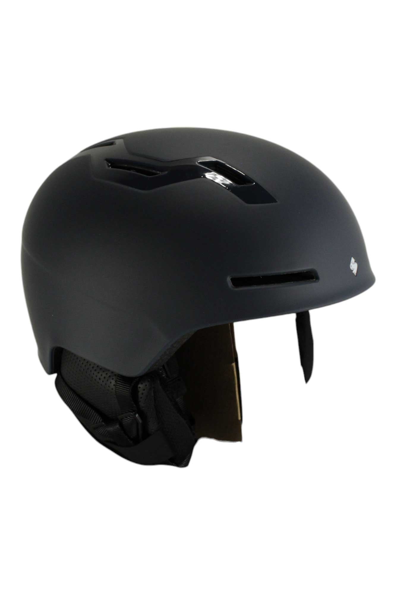 Bicycle MIPS helmet, matte black shell with black chin strap and top vent