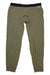 A pair of olive green Carhartt Men's Base Force Heavyweight Poly-Wool Bottoms with a black Carhartt-logo waistband, laid flat on a white background; designed for superior warmth.