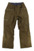 A pair of brown cargo pants inspired by the Spyder Mens Seventy Pant, featuring multiple pockets, visible zippers, and button closure—designed like insulated waterproof snow pants. Laid flat on a white background.