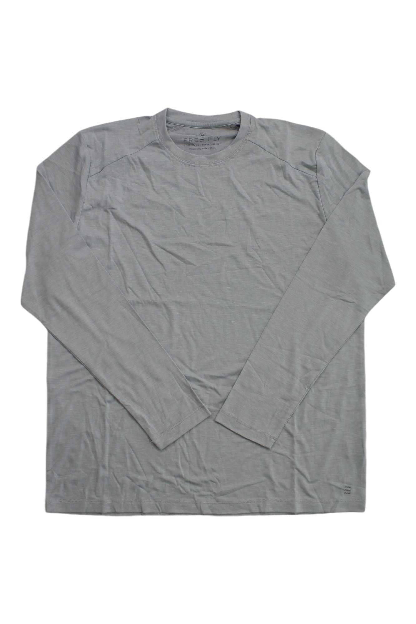 Men's heather gray bamboo long-sleeve crewneck top, relaxed fit