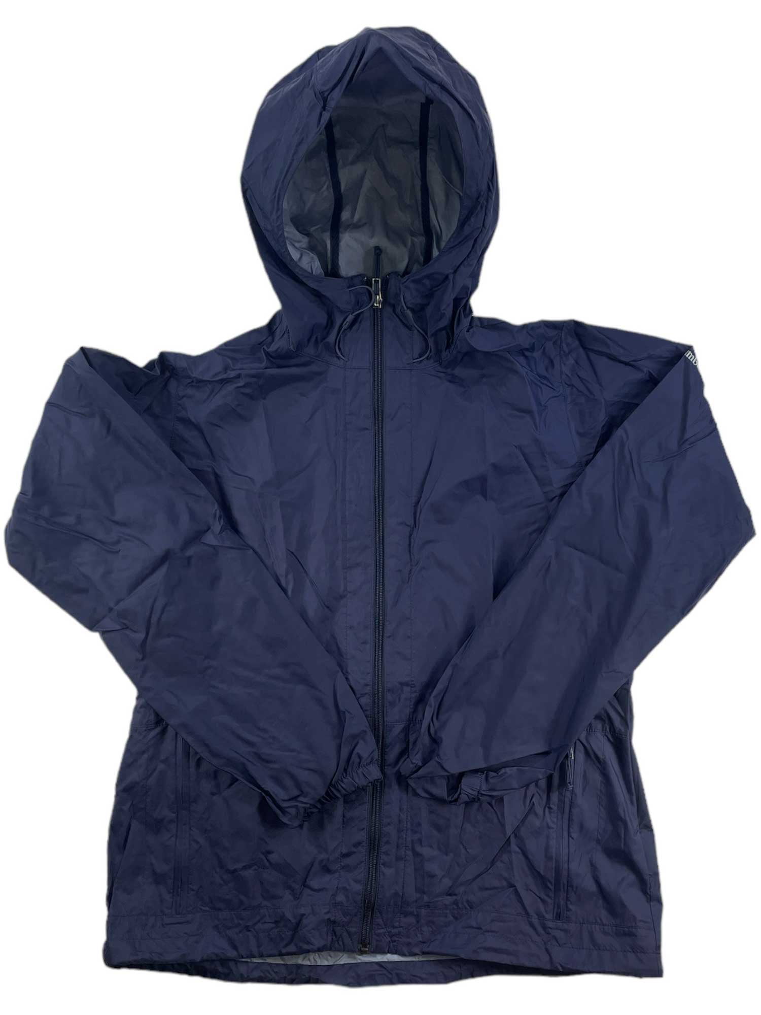 Womens midweight windbreaker jacket, navy, hood with drawstring and front zipper