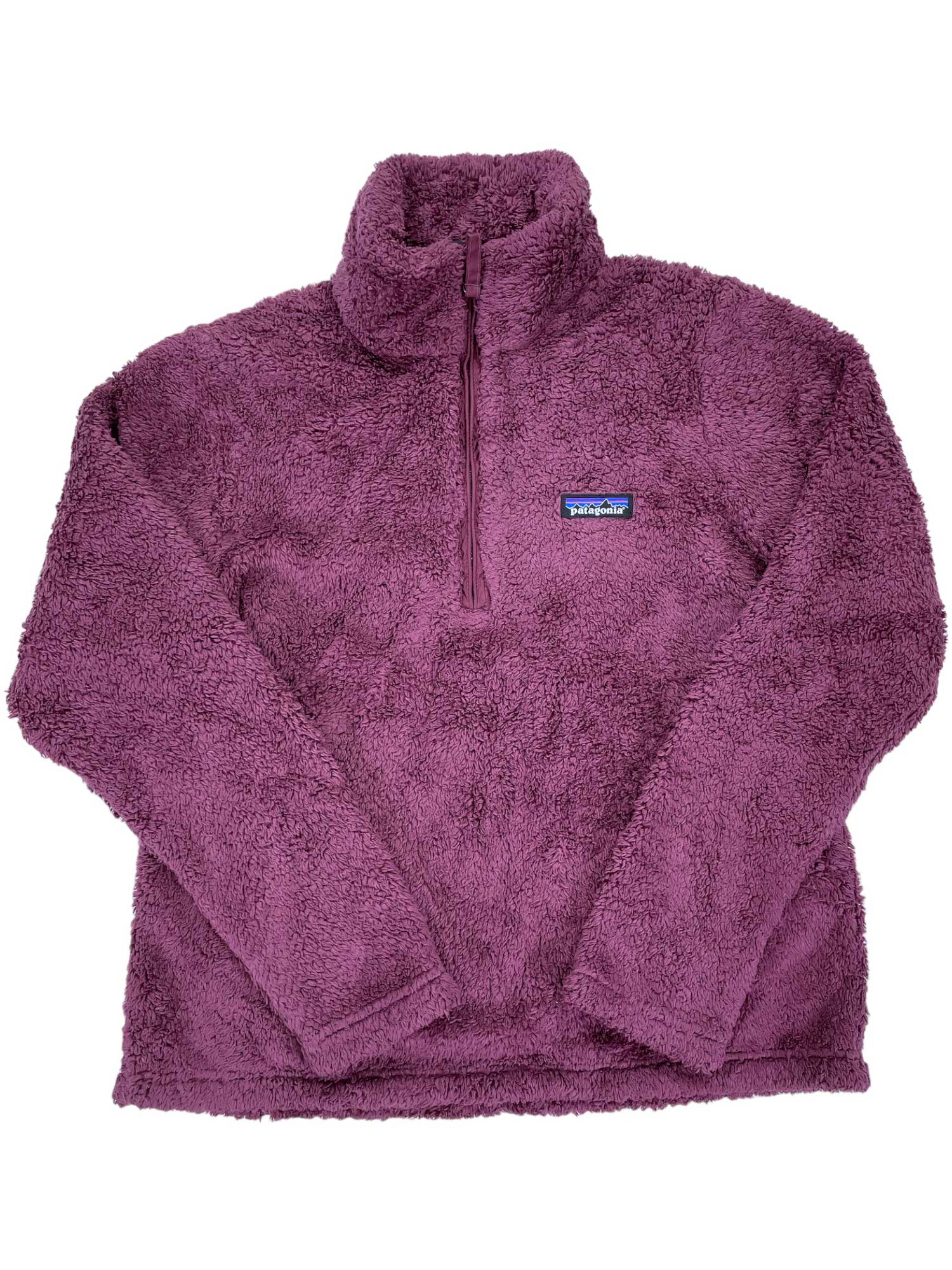 The Womens Los Gatos 1/4-Zip Fleece is a plush, long-sleeve, purple pullover made from recycled polyester fleece with a small rectangular logo patch on the chest.