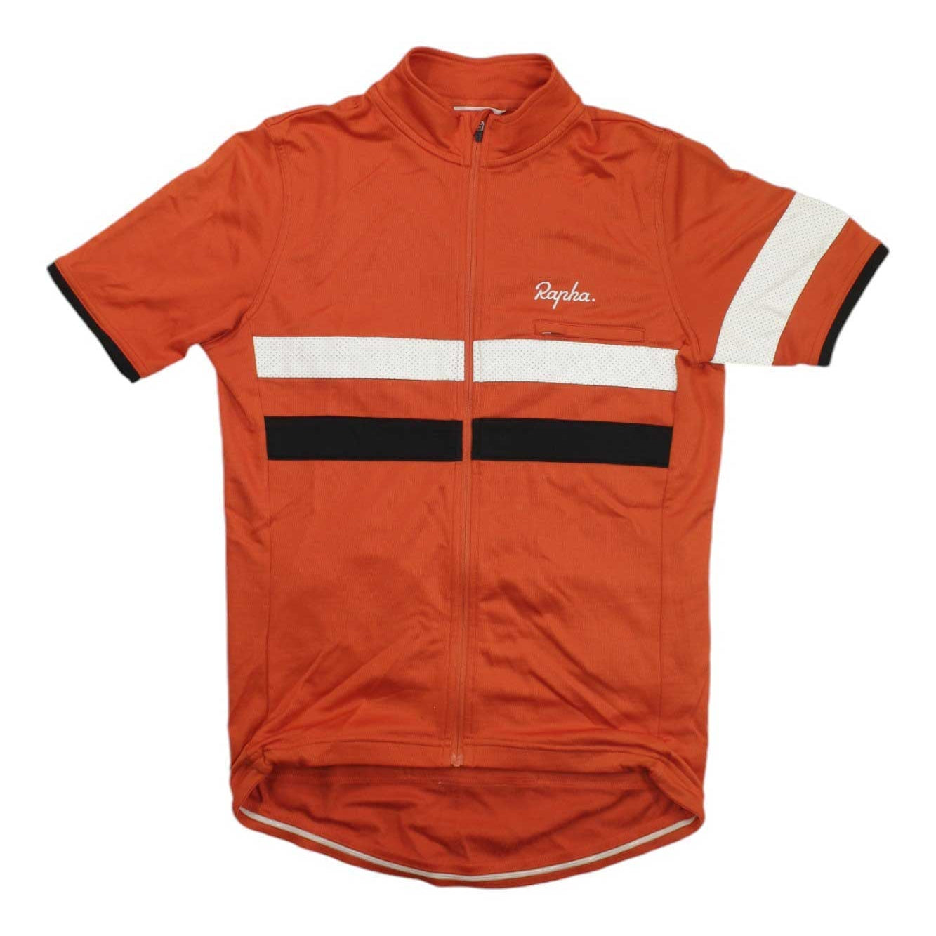 An orange short-sleeve cycling jersey with a full zipper, featuring a white chest stripe, a black horizontal stripe across the midsection, white sleeve stripes, and a white 'Sipules' brand logo on the left chest.