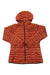 Women’s hooded down jacket in red with front zipper and hood drawstring