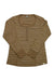 Women’s brown striped long-sleeve henley with button front and tan diamond chest detail
