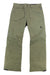 Olive green Burton Mens Covert 2.0 Insulated Pant with front cargo pockets, belt loops, black logo on right pocket, and leg zippers. Ideal for hiking adventures. Shown laid flat on a white background.
