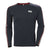 Navy long-sleeve crew shirt with HH logo and red/white striped sleeve panels