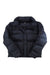 Women's insulated down jacket, dark navy with hood and full button front