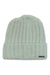 The Spyder Women's Cloud Knit Hat is a light green, ribbed beanie with a folded brim and small rectangular tag, crafted from soft, fuzzy recycled polyester for comfort and style.