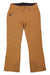 The Obermeyer Womens Malta Pant is a pair of light brown insulated outdoor pants featuring a zippered right pocket, two waistband buttons, reinforced cuffs, and waterproofing similar to women's ski pants.