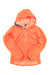 A Norrona Womens Lyngen Alpha100 Zip Hoodie in orange, featuring PrimaLoft insulation, a front zipper, zippered chest pocket, and long sleeves, is displayed flat on a white background.