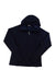 The Houdini Womens Mono Air Houdi Fleece Jacket, a black zip-up hoodie with long sleeves and hood, made from recycled fibers, is laid flat on a white background.