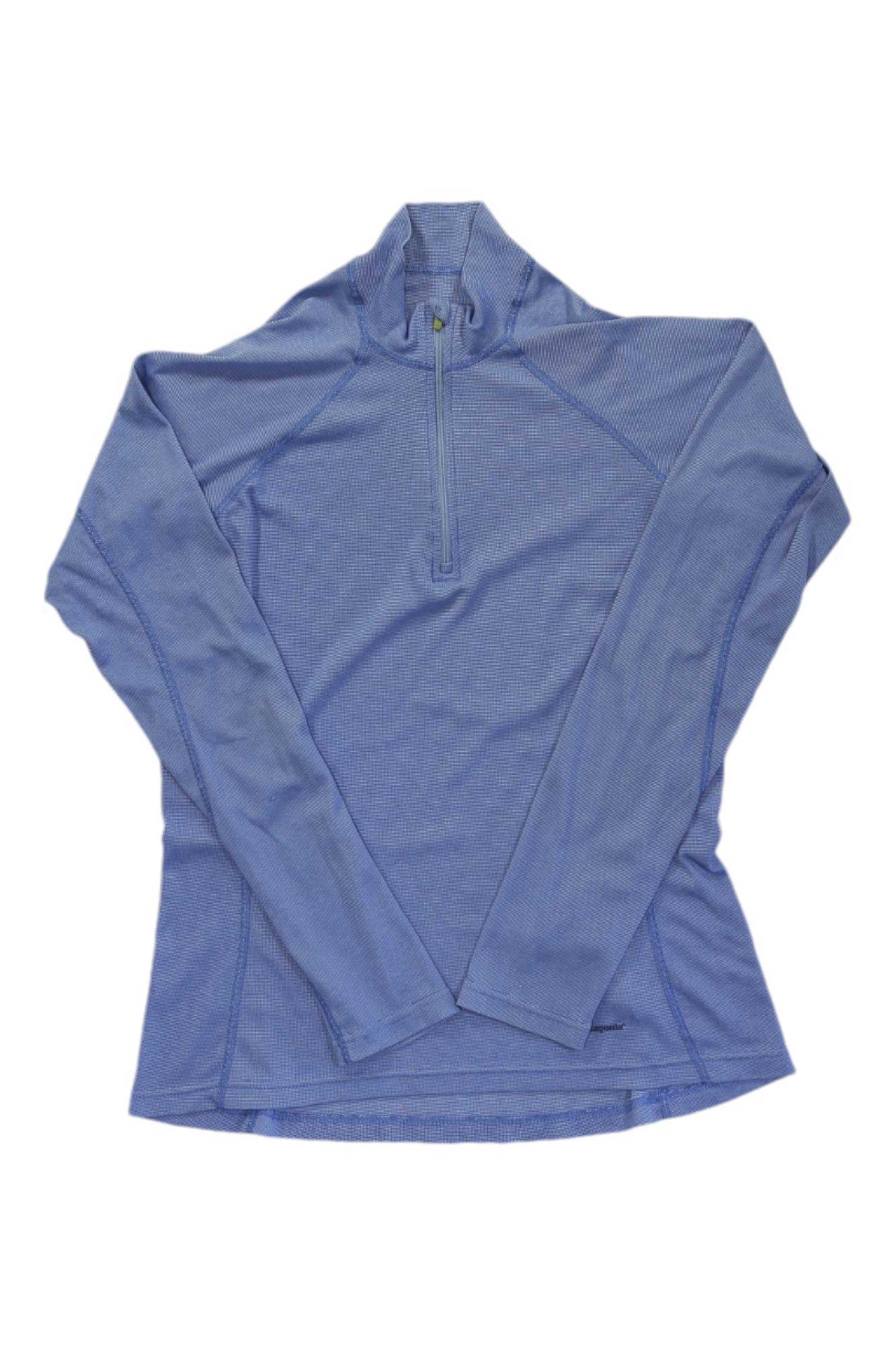 Women's lightweight blue zip-neck base layer top with long sleeves