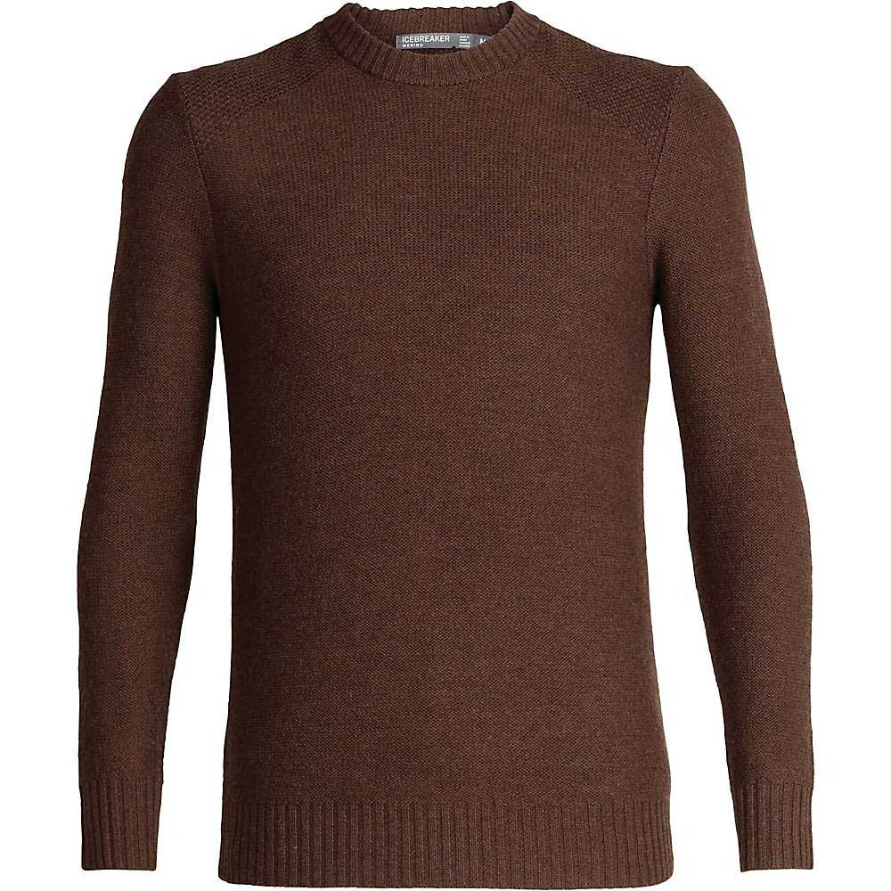 The Icebreaker Mens Waypoint Crewe Sweater is a brown, long-sleeve knit displayed on a white background—ideal as a versatile travel or casual sweater for any occasion.