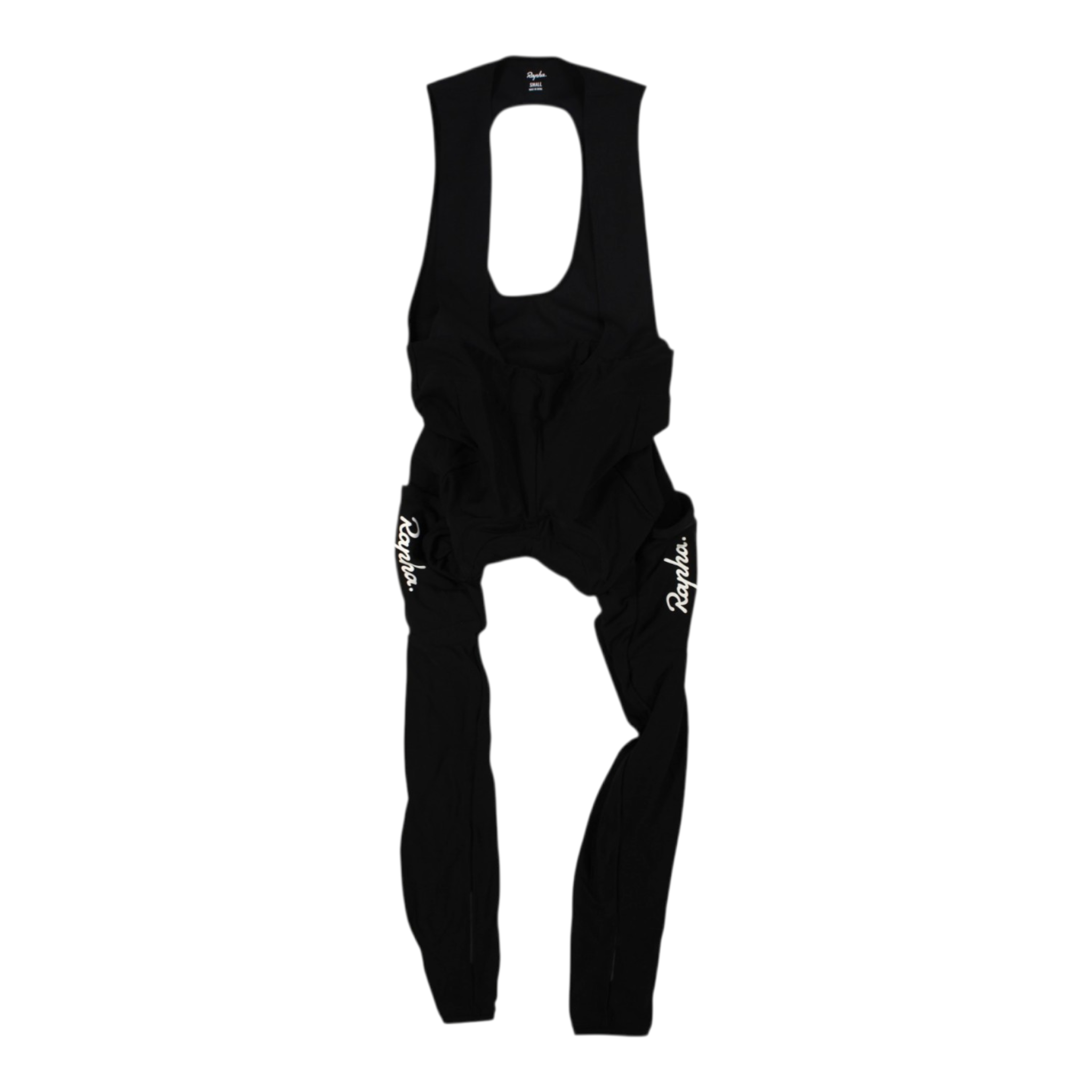 Black mens cargo winter tights with pad, front view, open crotch area