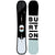 Burton Custom Flying V snowboard with black, white, and pale blue graphics, shown top and base