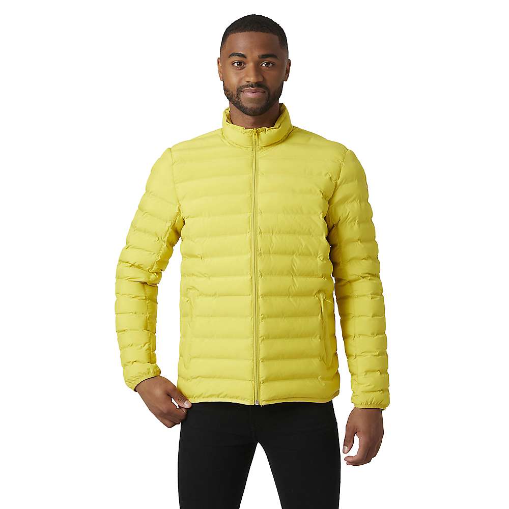 Warm-olive quilted puffer jacket with full zip and stand collar, front view