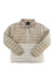 A beige and light gray Marmot Womens Highlander Down Jacket with front zipper, stand-up collar, and zippered chest pocket, shown laid flat on a white background.
