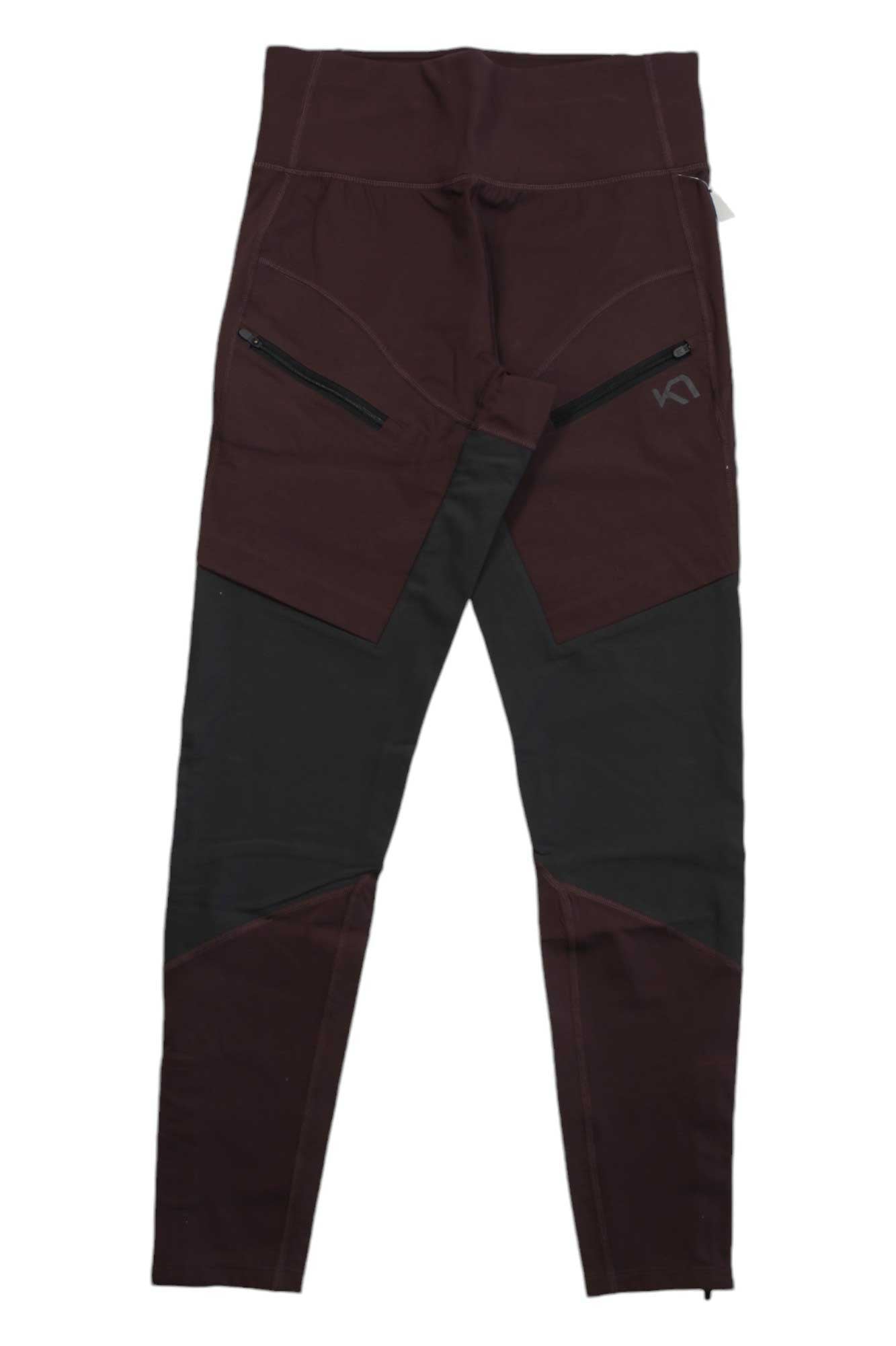 Kari Traa women's hiking tights, dark brown with black panel blocks