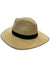 The Coal Wimbledon Hat is a beige straw sun hat with a wide brim, black crown band, and dark trim—an elegant women’s summer accessory ideal for sunny days.
