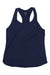 A Norrona Womens Singlet in navy blue lies flat on a white background, highlighting its racerback and sleeveless style—a breathable and comfy activewear top perfect for women outdoors.