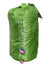 A green, cylindrical stuff sack displays "Insulated Q-Core SLX" and the Big Agnes logo in white. The size 20 x 72 at the bottom highlights this ultralight sleeping pad.