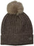 The Pistil Women's Piper Beanie is a brown ribbed knit hat with a folded brim, a large fluffy pom-pom, and a small round metal tag for added style—perfect for staying cozy in winter.