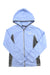 The North Face Girls Tech Glacier Full Zip Hoodie is a light blue fleece jacket with gray side panels, long sleeves, a hood, and a white logo on the left chest.