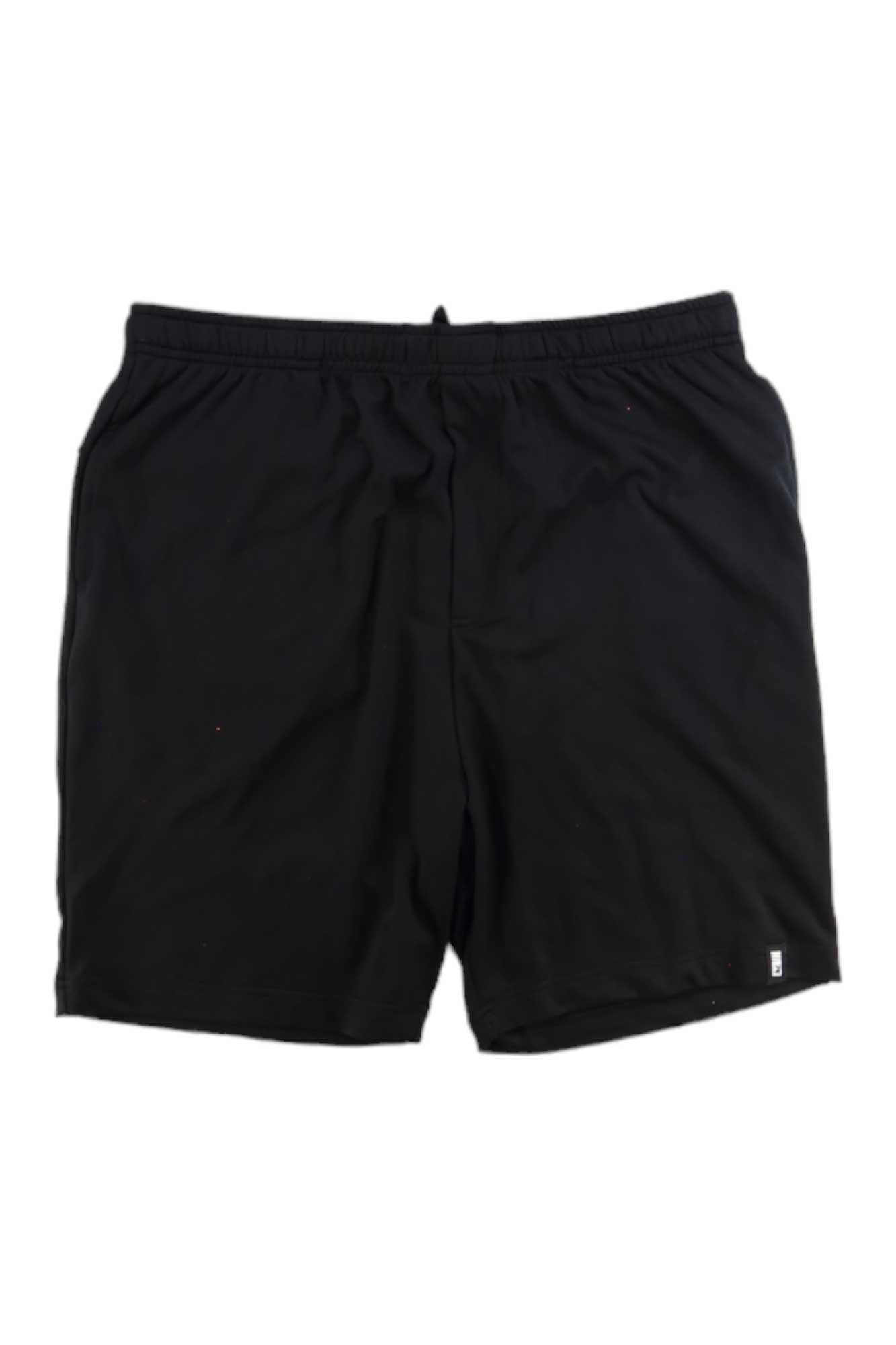 The Glyder Mens Sequoia 7 Inch Short, in plain black with an elastic waistband, is made from lightweight AIRFLEX fabric and shown flat on a white background.