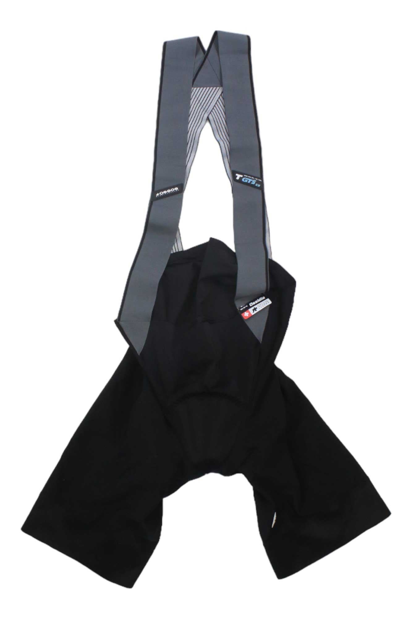 Assos Mille GTS C2 bib short, black, showing front shoulder straps and wide bib panel