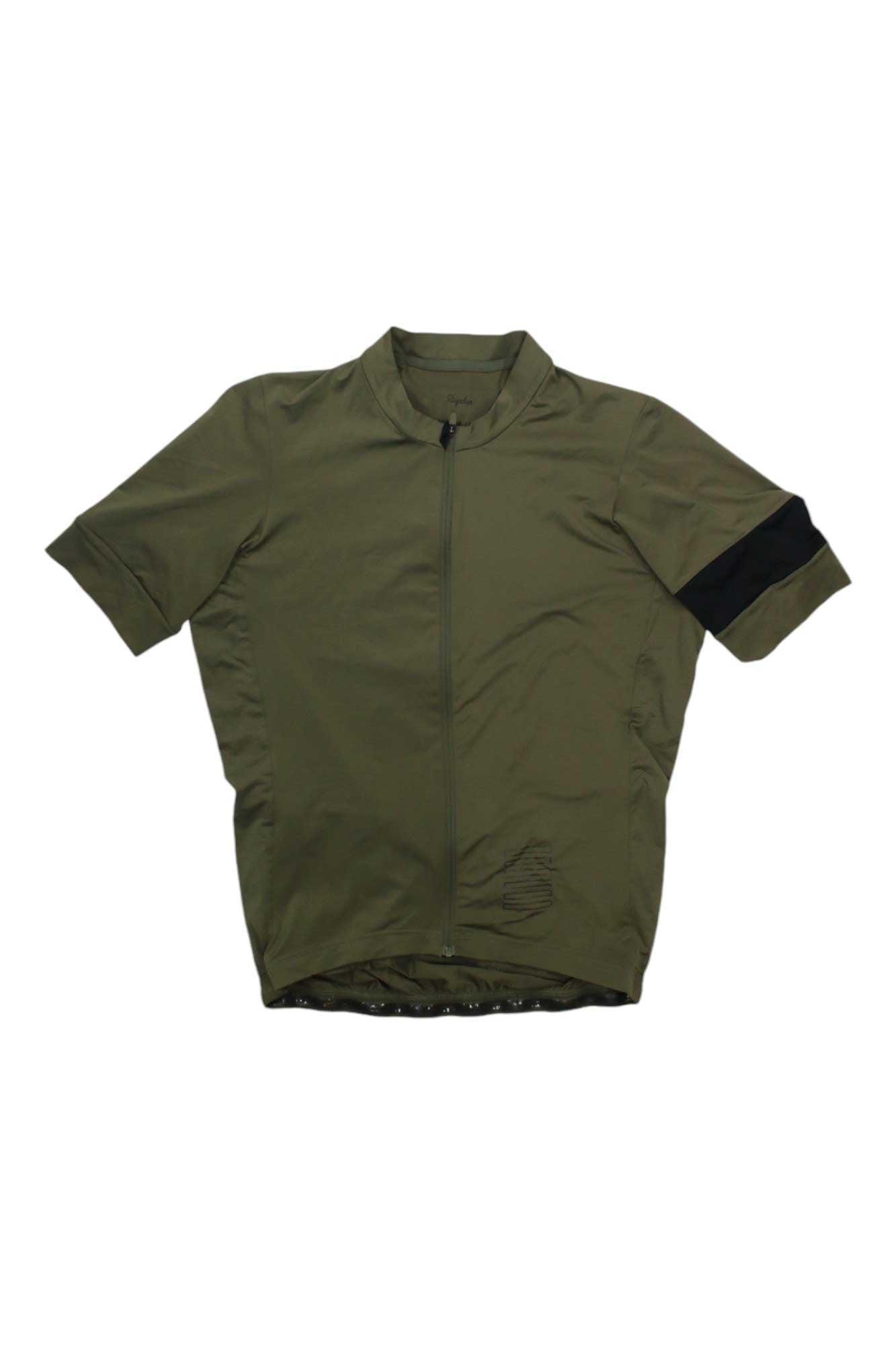 Men's cycling training jersey, olive green with black sleeve accents and center zip