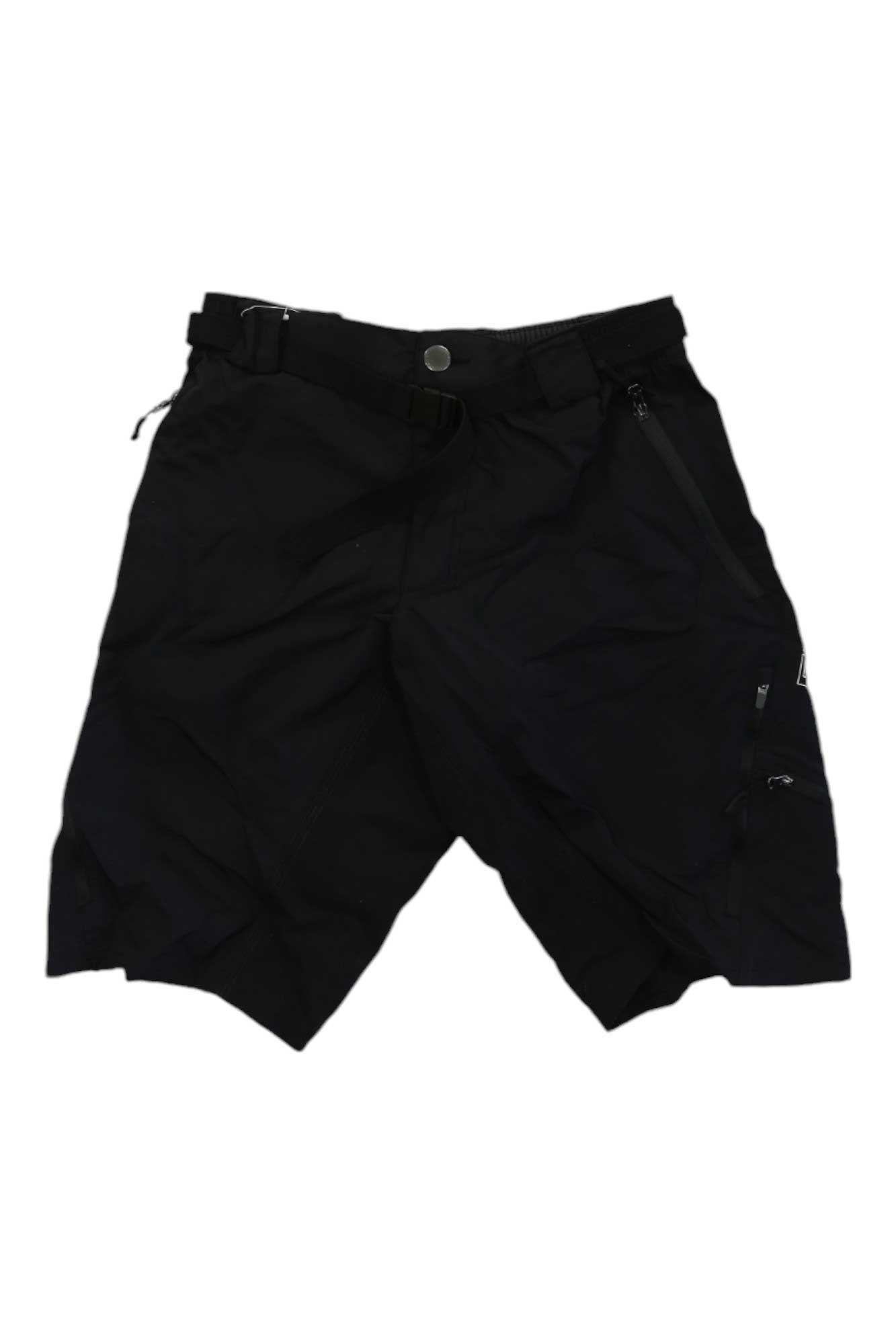 The Endura Mens Hummvee Short II, black nylon cargo shorts for men with multiple zippered pockets, button and zipper front, and an integrated waist belt—ideal for mountain biking. Shown on a plain white background.