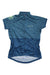 The Endura Womens Hummvee Ray II SS Jersey is a blue, short-sleeved women's cycling jersey with a subtle horizontal pattern, rapid wicking fabric, front zipper, Endura chest logo, and a small green circular logo on the left sleeve.