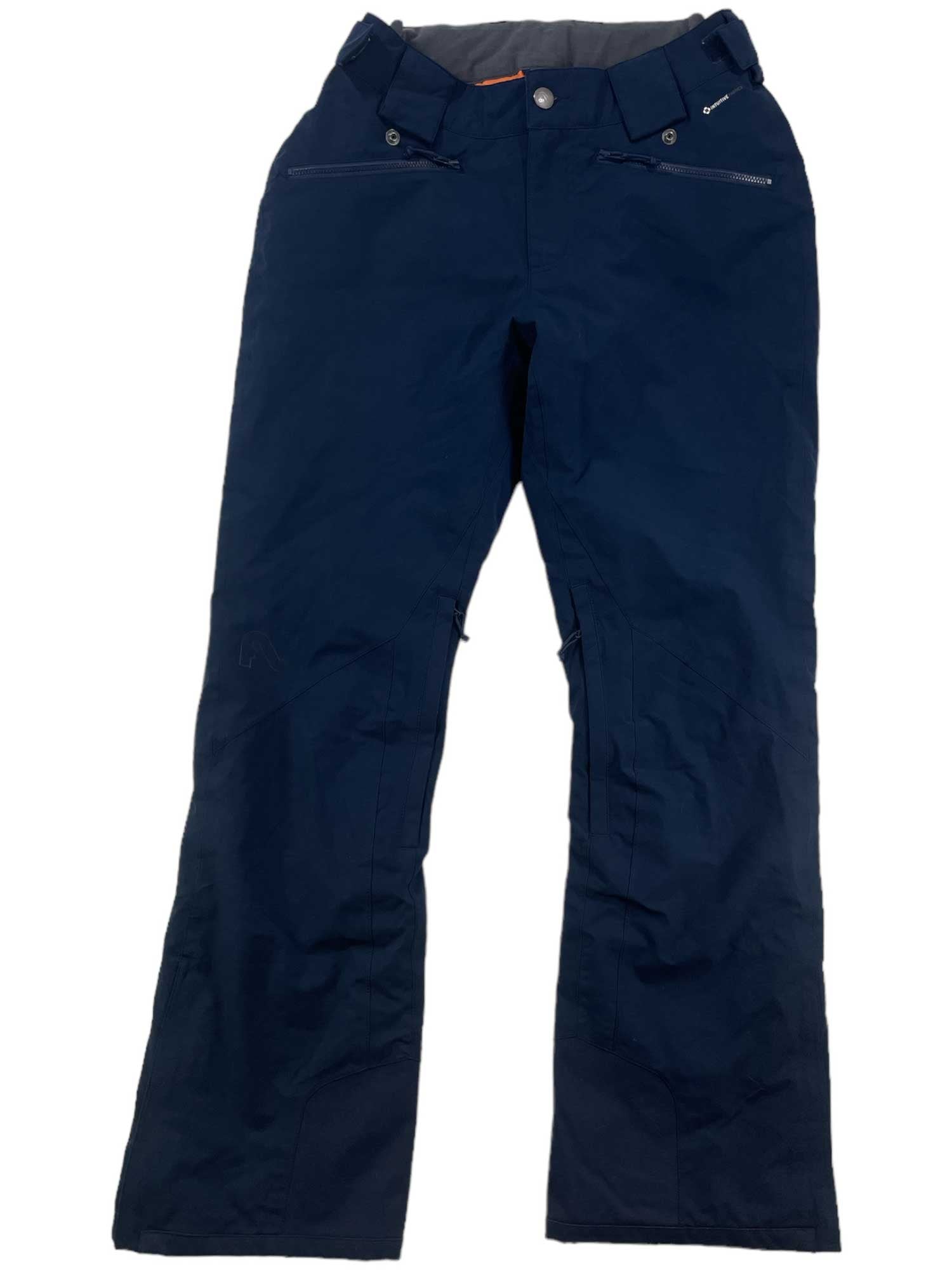 Daisy Insulated Pant in navy blue, featuring synthetic down insulation, waterproof fabric, front zipper pockets, reinforced knees, and an adjustable waist, laid flat on a white background.