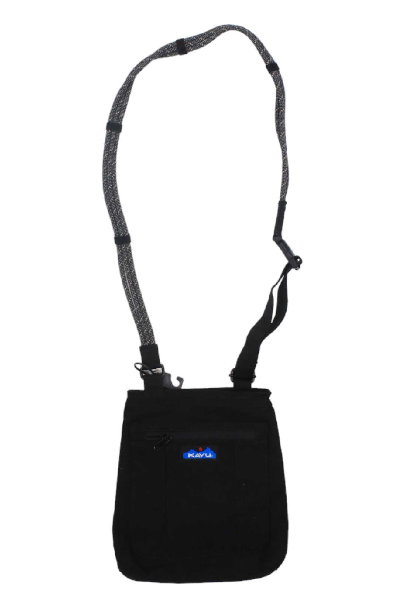 The KAVU Womens Keepalong Bag features durable cotton canvas, an adjustable rope shoulder strap, and a small blue KAVU logo on the front pocket, displayed against a plain white background.