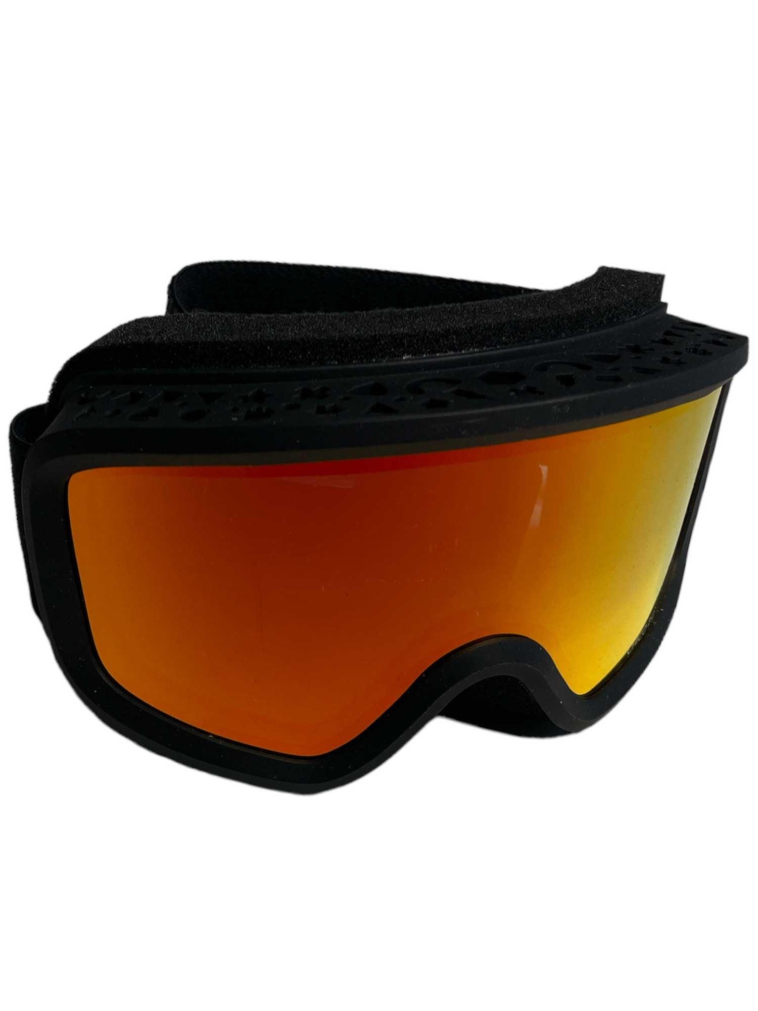 Kids ski goggle with black frame and amber-orange mirrored lens