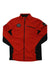 Men's full-zip jacket, red with black panels, stand collar and zip front