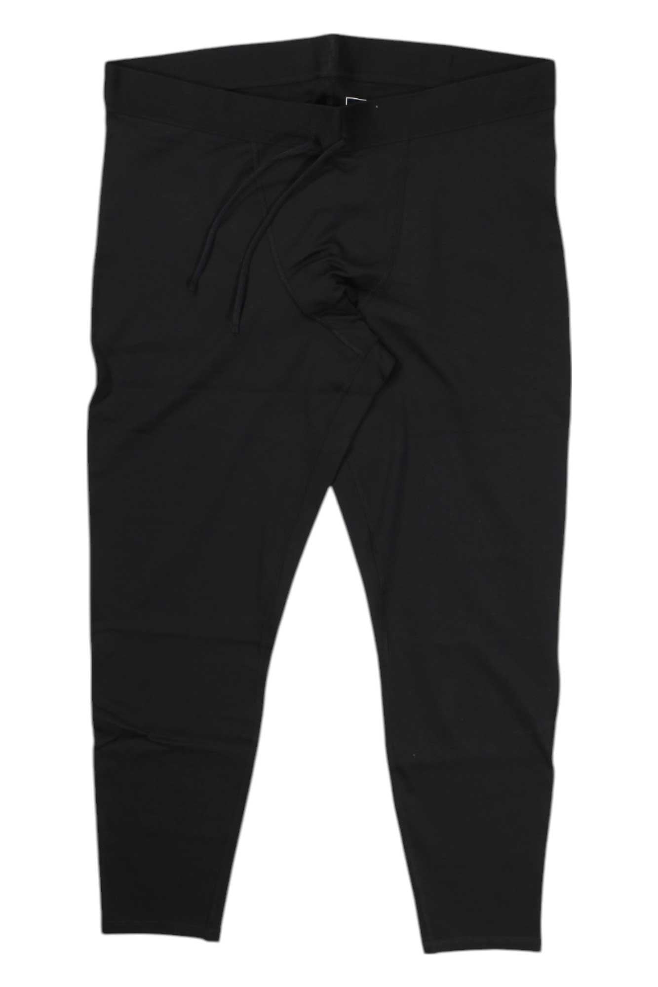 Men's black thermal leggings with drawcord-style waistband and tapered ankle-length legs