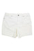 The Carve Designs Womens Oahu Hi Rise 6 Inch Short in white denim features front pockets, belt loops, and a button and zipper closure, shown laid flat on a white background.