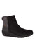 The Bogs Women's Vista Rugged Zip Boot is a black, matte-finish boot made from eco-friendly materials, featuring a side zipper, gray textured heel detail, and a thick, slightly wedged sole for extra height.