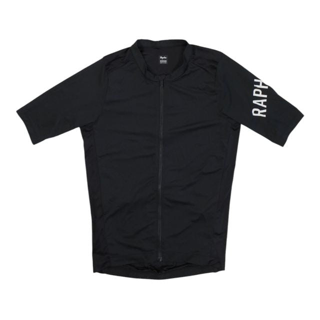Men's training jersey, black with RAPHA text on right sleeve, full-zip front