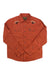 Rust red snapshirt with button front, chest pockets, and fan-style embroidered accents