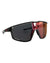Sport sunglasses with matte black frame and dark smoke lenses with orange mirror