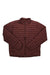 The Mens Echo Featherless Jacket, a maroon puffer with horizontal quilting, synthetic insulation, long sleeves, front zipper, and stand-up collar, is laid flat on a white background.